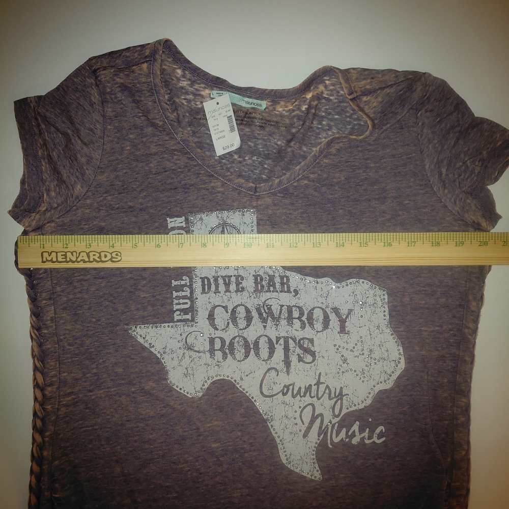 NWT SZ L Maurices Purple Cowboy Boots Graphic Country Music V-Neck Tee - Picture 8 of 9